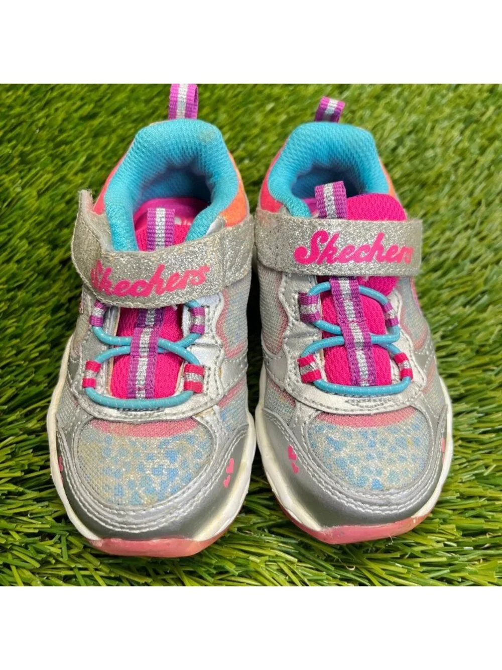 Skechers Skech Air Bungee Toddler Size 5C Silver Pink Athletic Shoes Sneakers